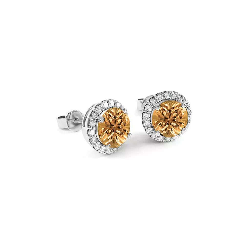 14k White Gold Plated 1/2 Ct Round Created Morganite Halo Stud Earrings