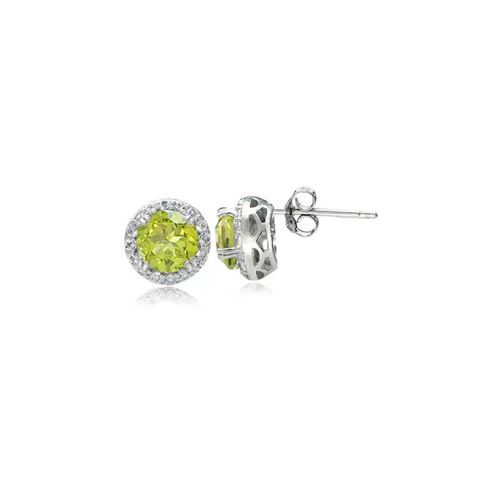 10k White Gold Plated 3 Ct Round Created Peridot CZ Halo Stud Earrings