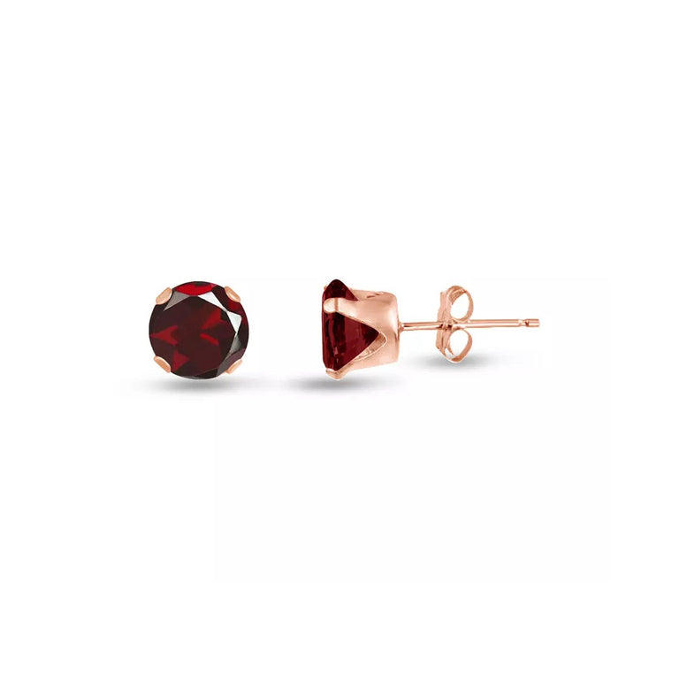 10k Rose Gold Plated 2 Carat Round Created Red Garnet Stud Earrings
