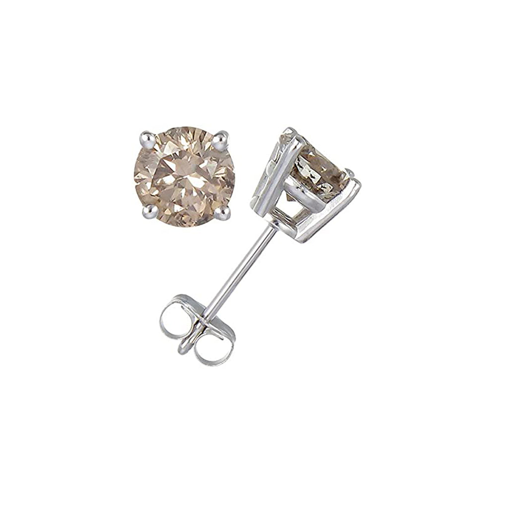14k White Gold Plated 1/2 Carat Round Created Champagne Sapphire Stud Earrings