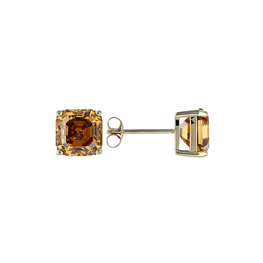 10k Yellow Gold Plated 3 Carat Square Created Champagne Sapphire Stud Earrings