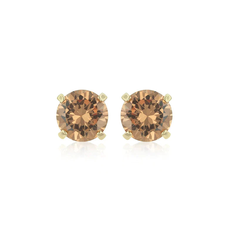 14k Yellow Gold Created Champagne Round Stud Earrings 4mm