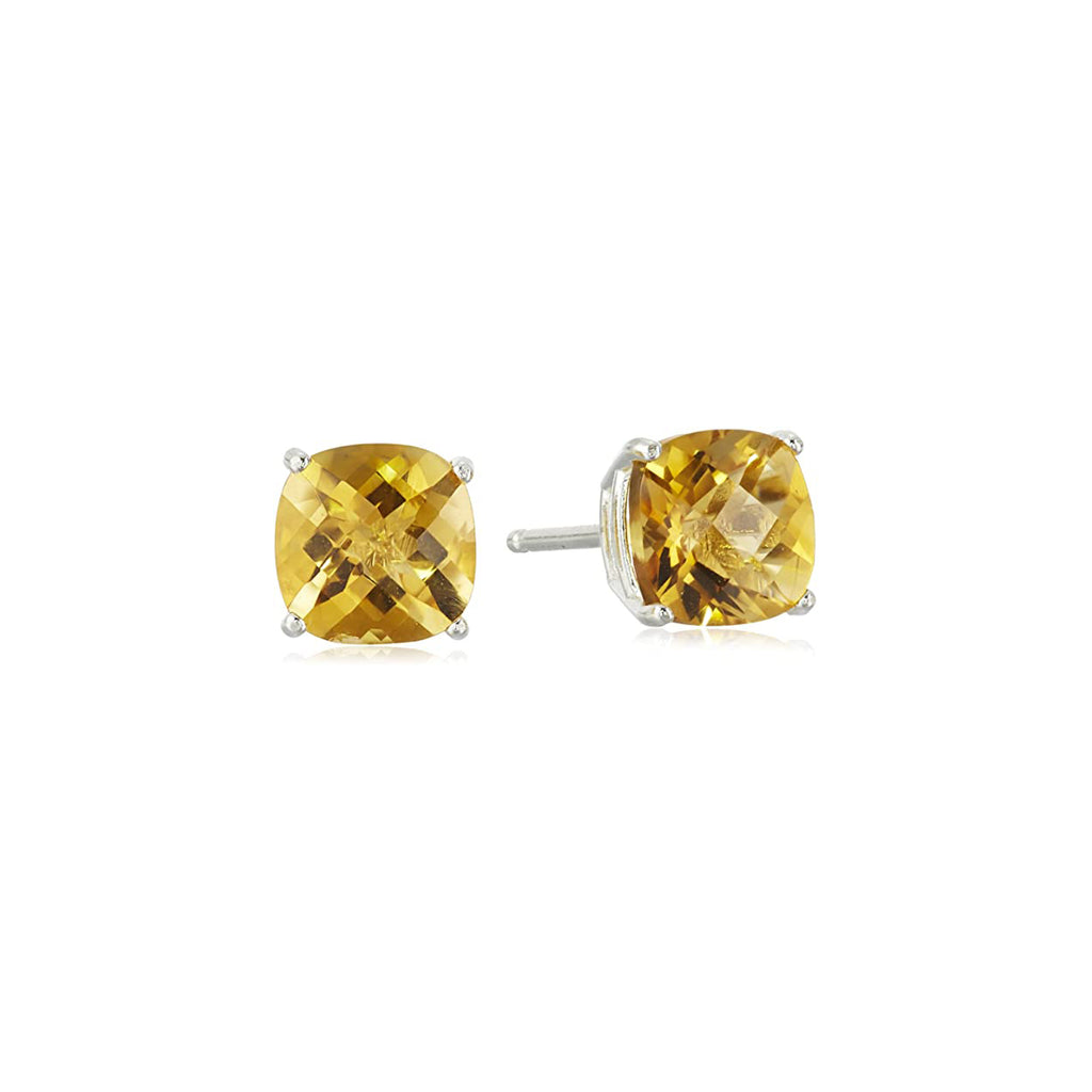 14k White Gold Plated 3 Carat Square Created Citrine Sapphire Stud Earrings