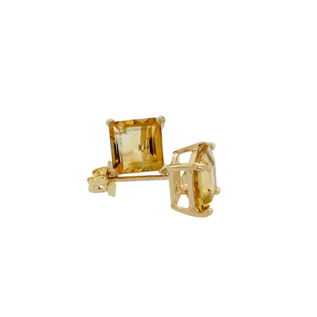 14k Yellow Gold Plated 2 Carat Square Created Citrine Sapphire Stud Earrings