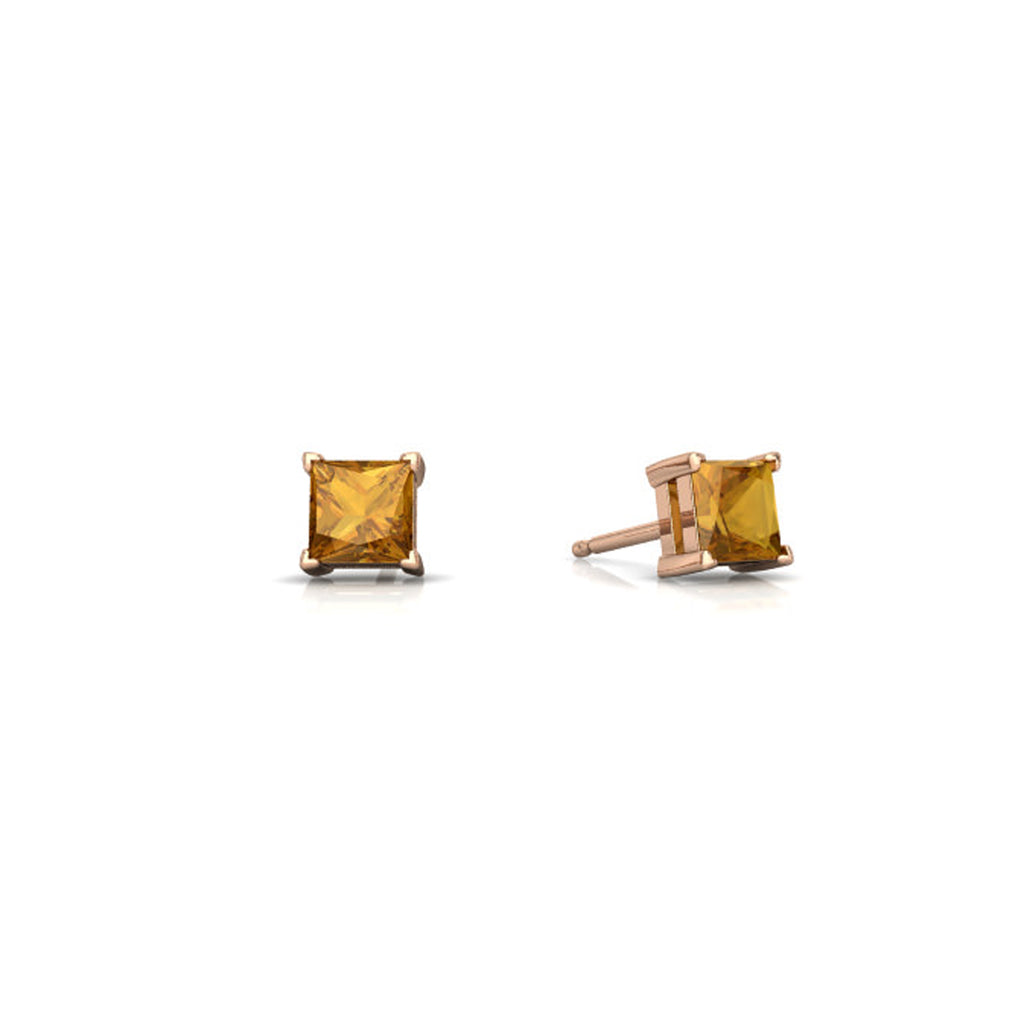 14k Yellow Gold Plated 4 Carat Princess Cut Created Citrine Sapphire Stud Earrings