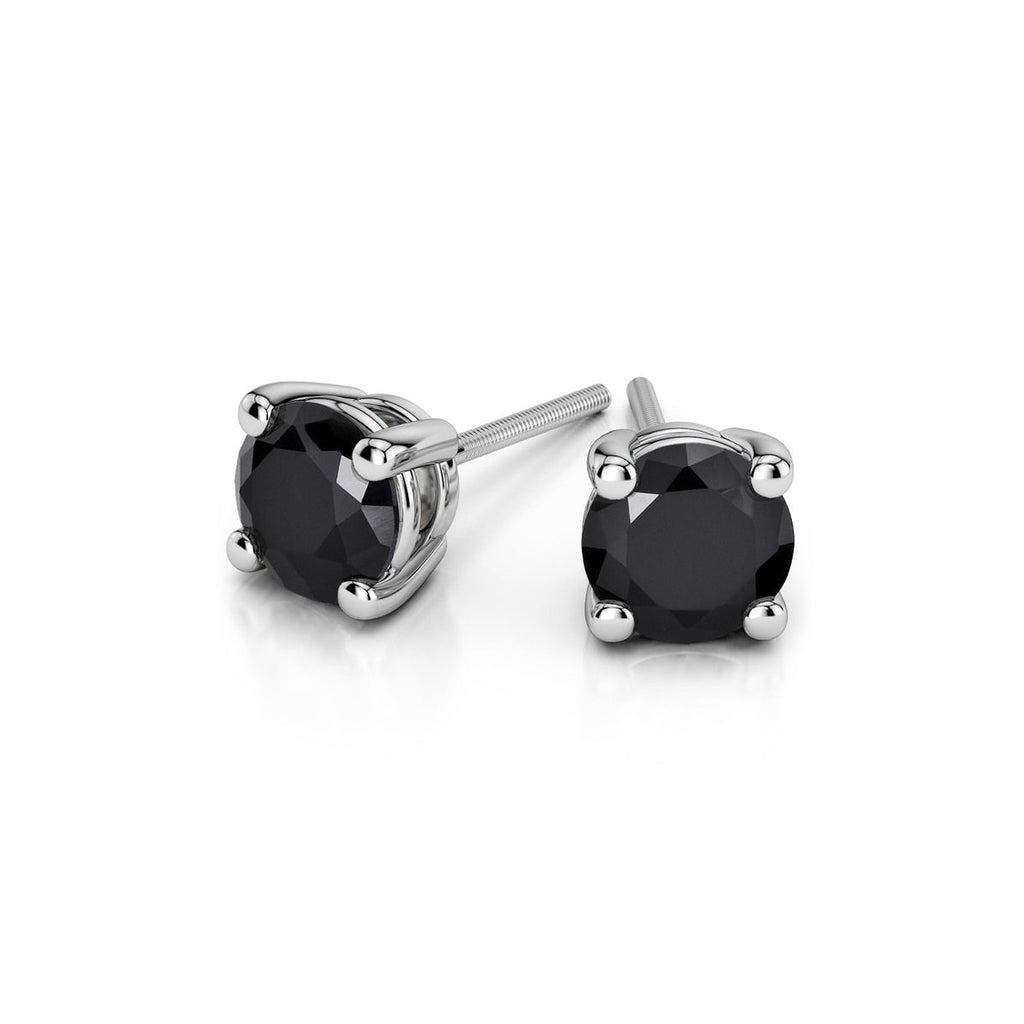 14k White Gold Plated 1/2 Carat Round Created Black Sapphire Stud Earrings