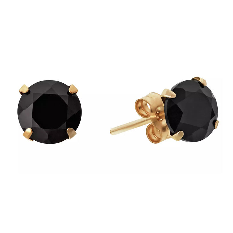 10k Yellow Gold Plated 3 Carat Round Created Black Sapphire Stud Earrings