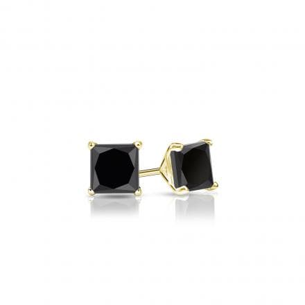 10k Yellow Gold Plated 1 Carat Square Created Black Sapphire Stud Earrings