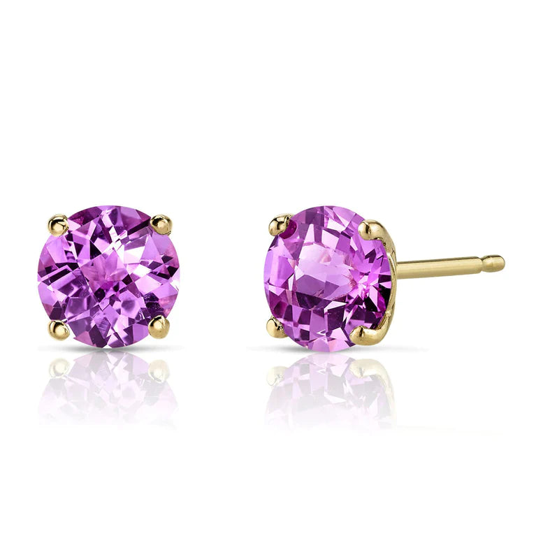 14k Yellow Gold Created Pink Sapphire Round Stud Earrings 4mm