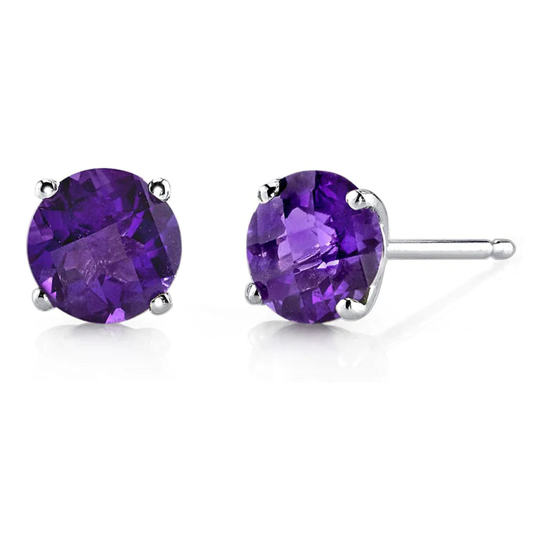 14k White Gold Created Amethyst Round Stud Earrings 3mm