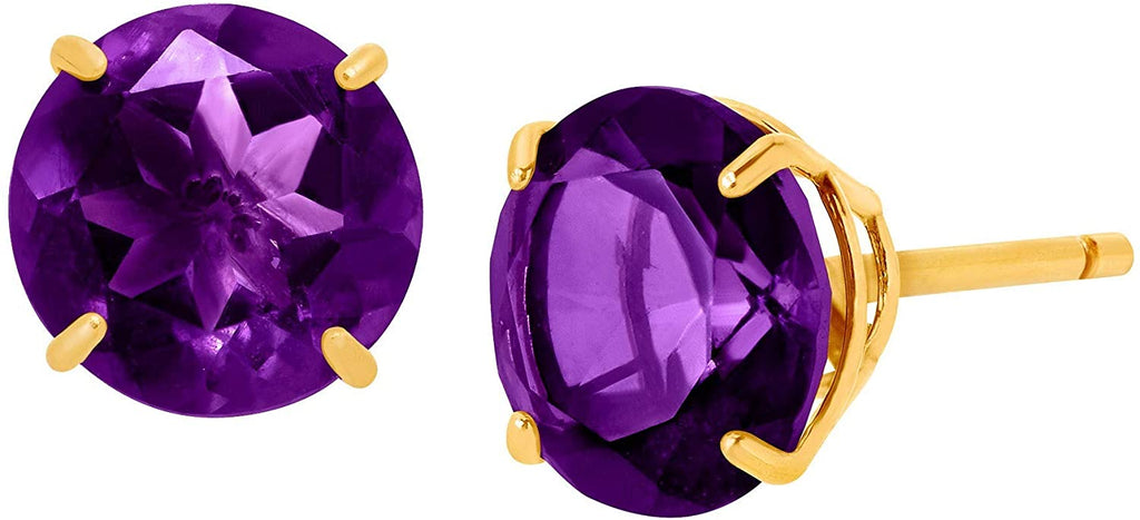 14k Yellow Gold Plated 3 Carat Round Created Amethyst Sapphire Stud Earrings