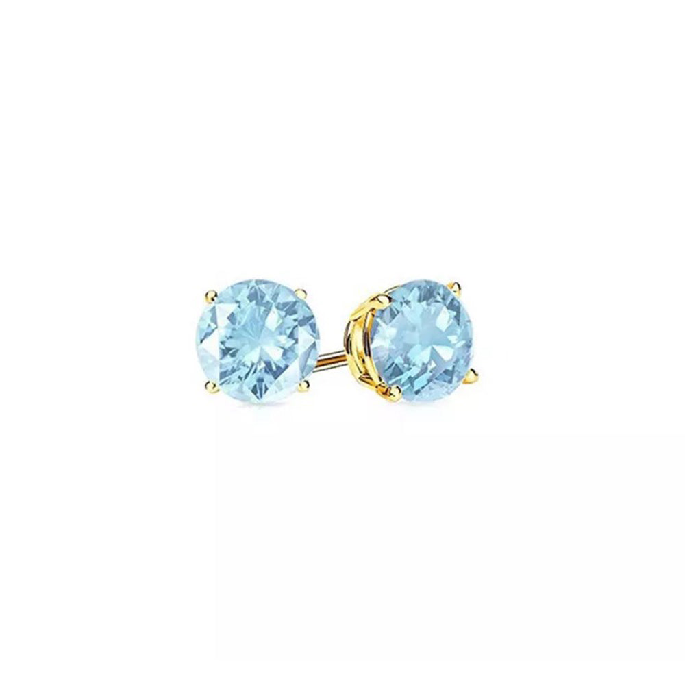 10k Yellow Gold Plated 2 Carat Round Created Aquamarine Sapphire Stud Earrings