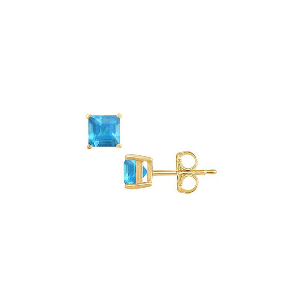 14k Yellow Gold Plated 2 Carat Square Created Aquamarine Sapphire Stud Earrings
