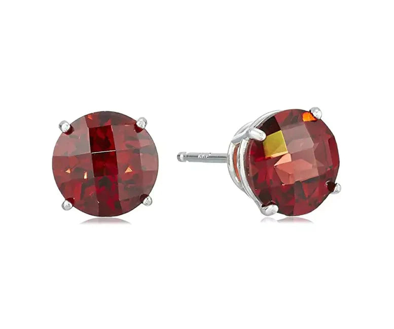 14k White Gold Created Garnet Sapphire Round Stud Earrings 4mm