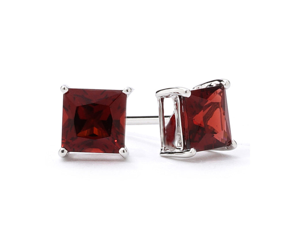 14k White Gold Plated 2 Carat Square Created Garnet Sapphire Stud Earrings