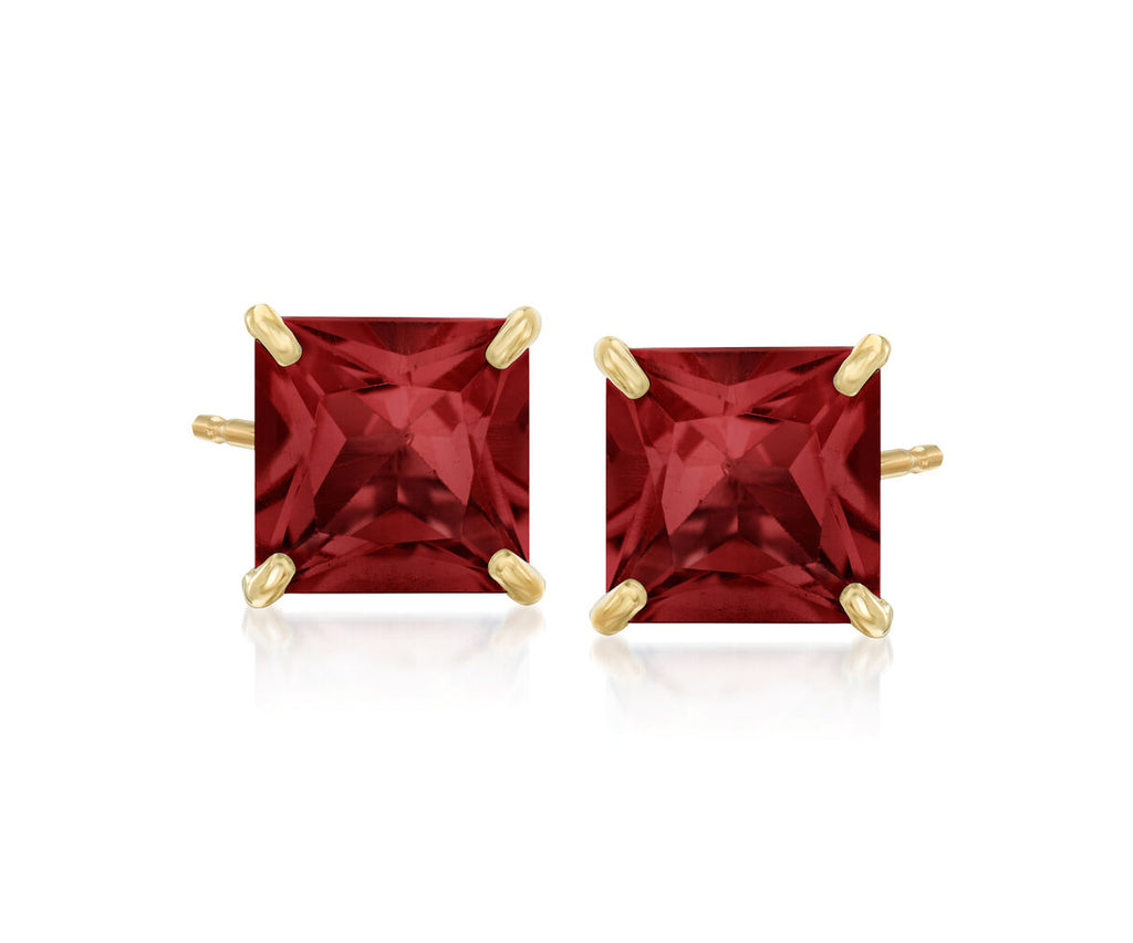 14k Yellow Gold Plated 1/2 Carat Square Created Garnet Sapphire Stud Earrings