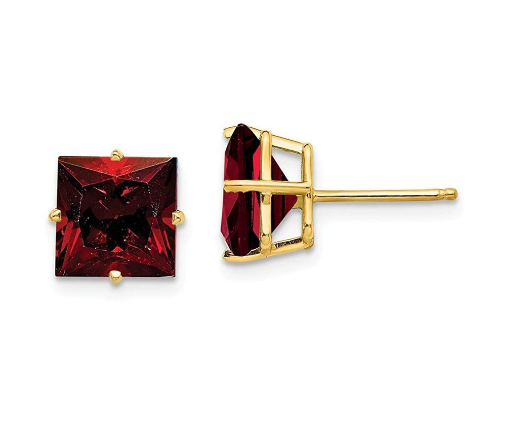 10k Yellow Gold Plated 3 Carat Princess Cut Created Garnet Sapphire Stud Earrings