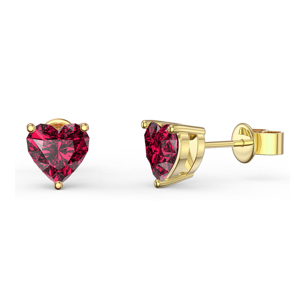 10k Yellow Gold Plated 3 Carat Heart Created Ruby Stud Earrings