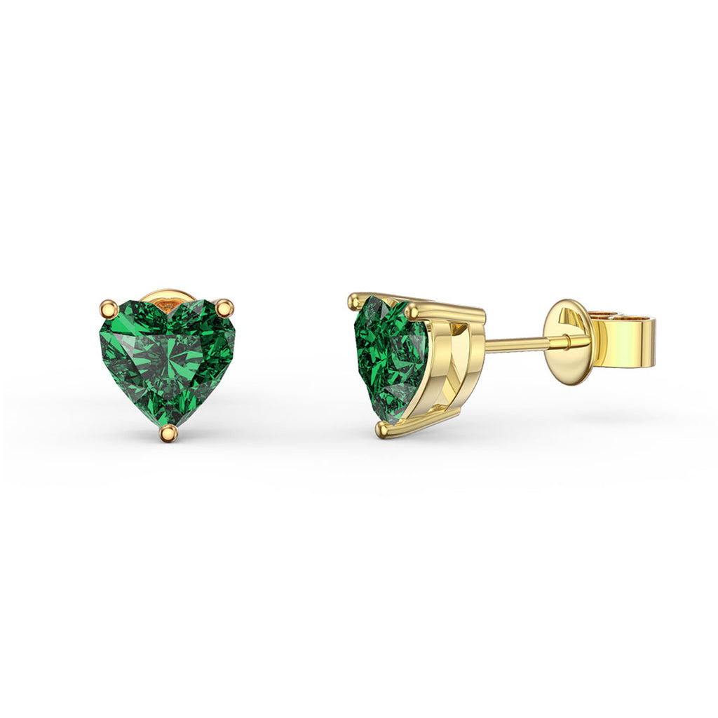 14k Yellow Gold Plated 1/2 Carat Heart Created Emerald Stud Earrings