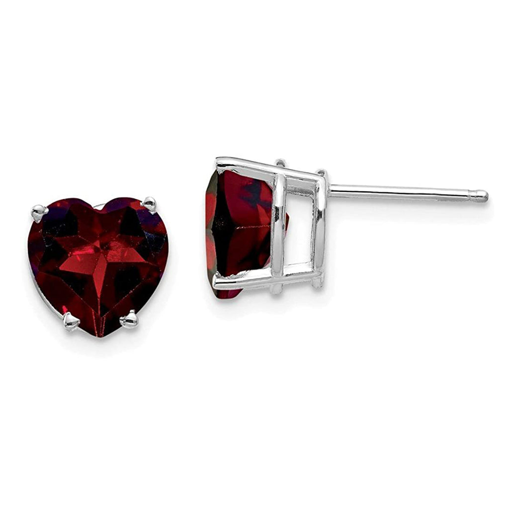 14k White Gold Plated 2 Carat Heart Created Garnet Sapphire Stud Earrings