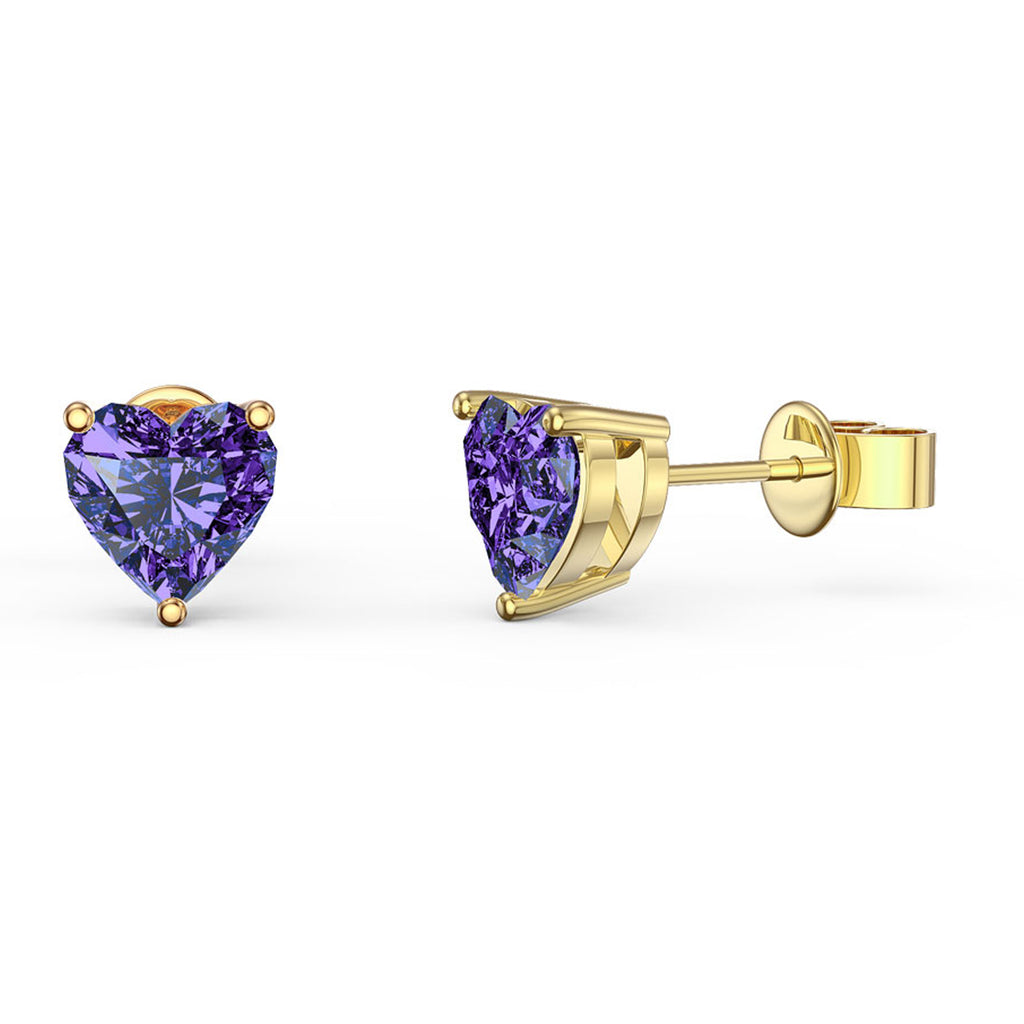 14k Yellow Gold Plated 1/2 Carat Heart Created Amethyst Sapphire Stud Earrings