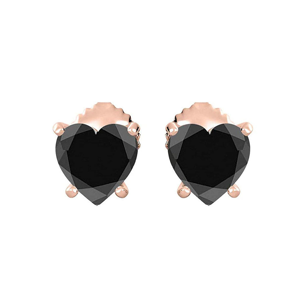 14k Yellow Gold Plated 3 Carat Heart Created Black Sapphire Stud Earrings
