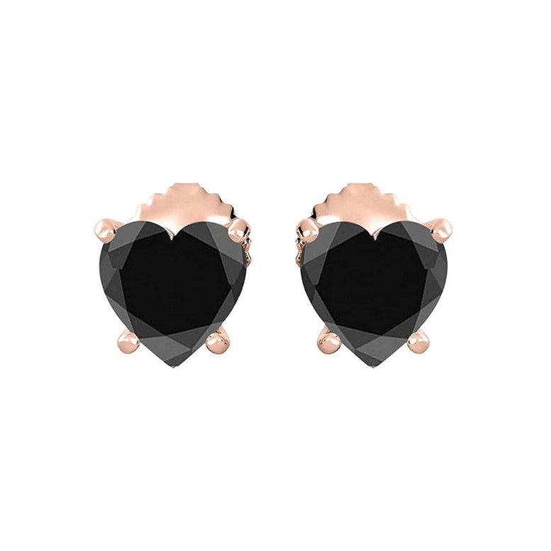 10k Yellow Gold Plated 1/2 Carat Heart Created Black Sapphire Stud Earrings