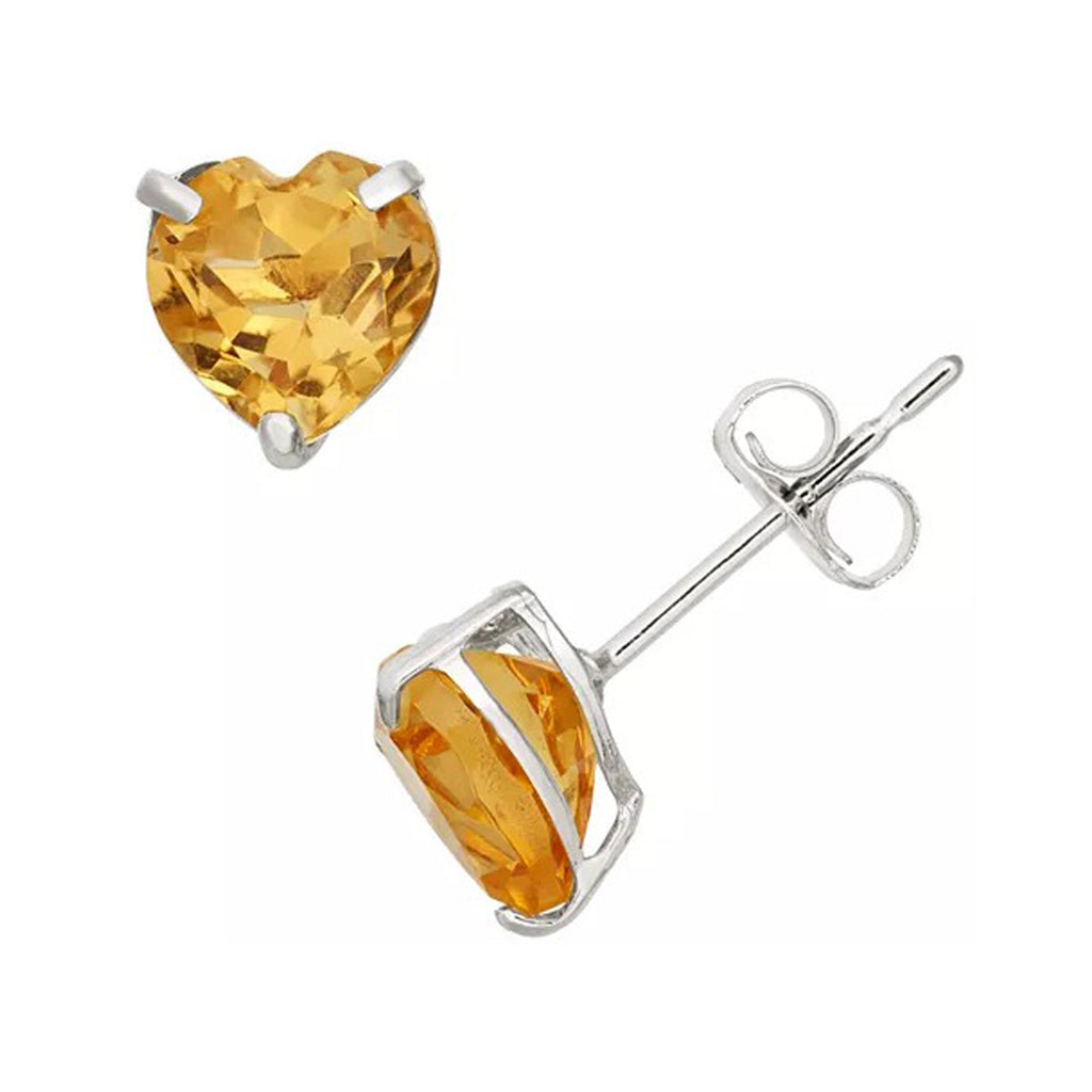 14k White Gold Plated 1 Carat Heart Created Citrine Sapphire Stud Earrings