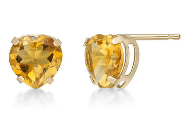 10k Yellow Gold Plated 2 Carat Heart Created Yellow Sapphire Stud Earrings