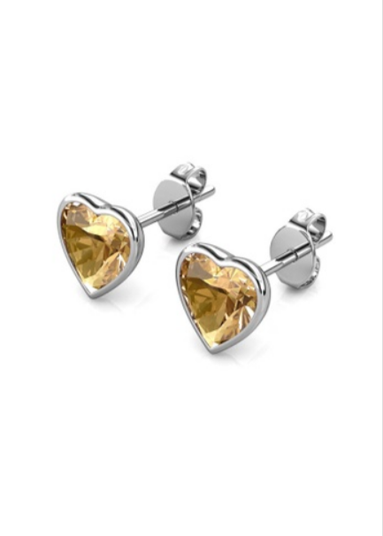 10k White Gold Plated 1/2 Carat Heart Created Champagne Stud Earrings