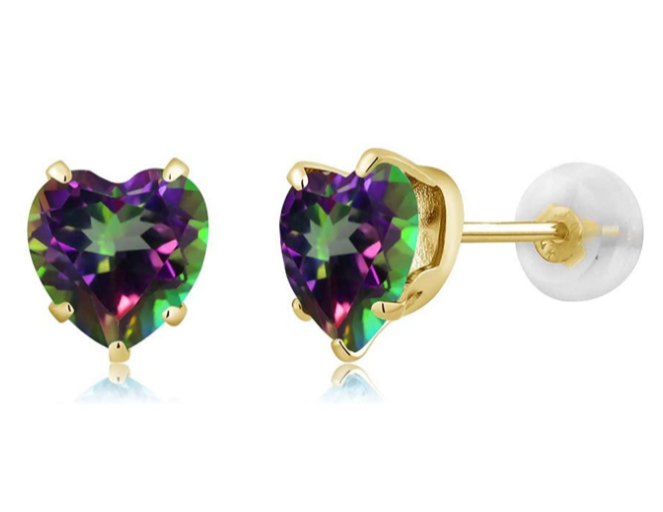 14k Yellow Gold Plated 2 Carat Heart Created Mystic Topaz Stud Earrings