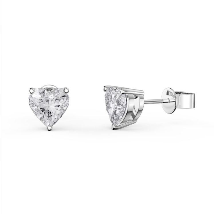 10k White Gold Plated 1 Carat Heart Created White Sapphire Stud Earrings