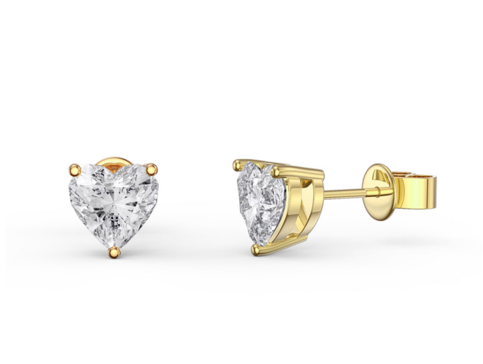 14k Yellow Gold Plated 3 Carat Heart Created White Sapphire Stud Earrings