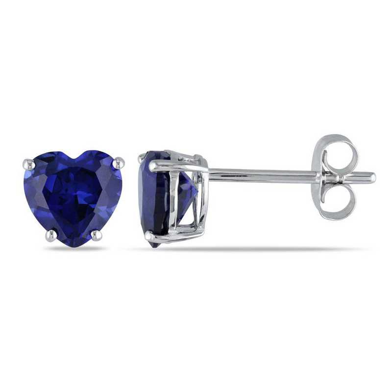 14k White Gold Plated 4 Carat Heart Created Blue Sapphire Stud Earrings