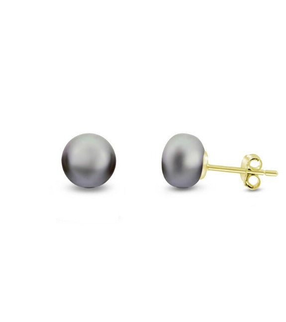 10K Yellow Gold Plated 10mm Silver Pearl Button Stud Earrings