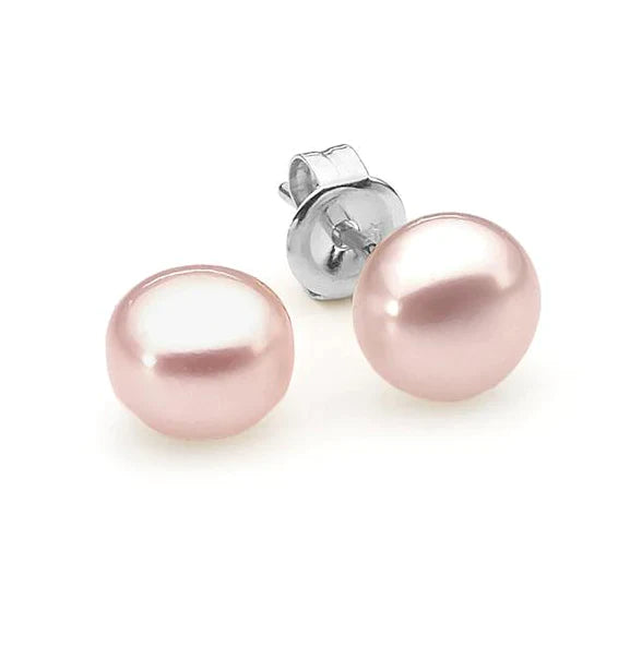 18K White Gold 4mm Pink Pearl Round Stud Earrings Plated