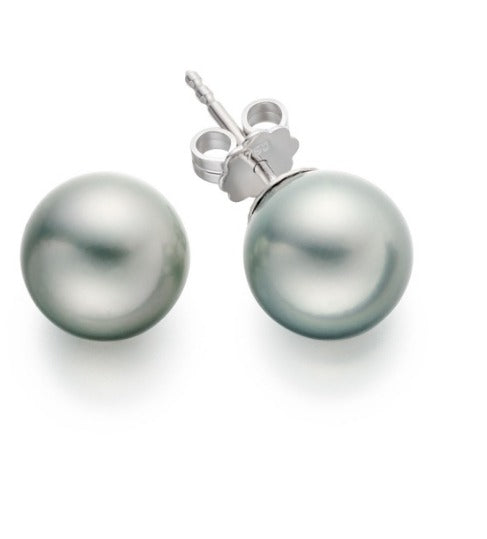 10K White Gold Plated 10mm Silver Pearl Round Stud Earrings