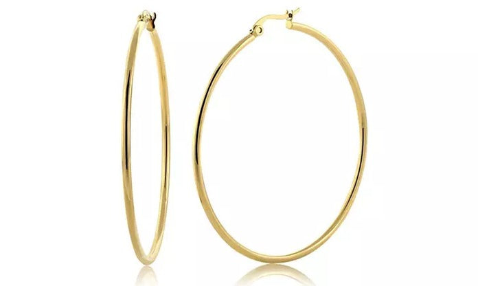 18k Yellow Gold Plated Over Silver Hoop Earrings (50mm Dia)