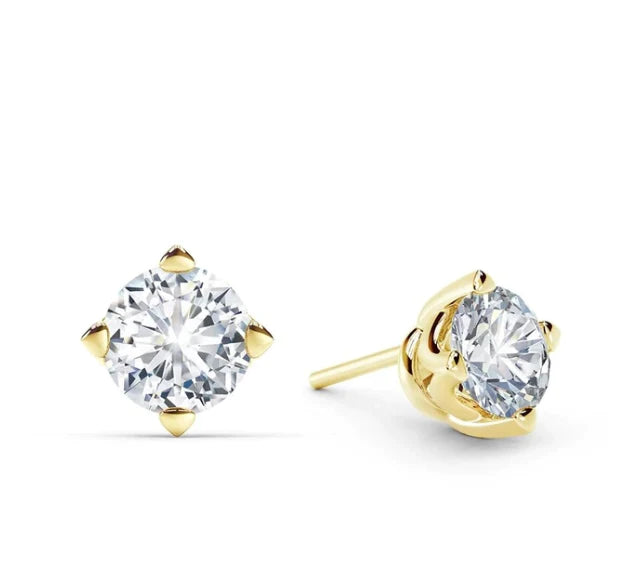 14k Yellow Gold 1/4 Carat Created Round White Diamond Solitaire Stud Earrings