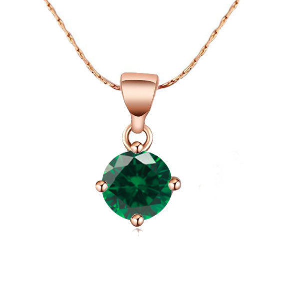 18K Rose Gold 1/2 Carat Created Emerald Round Stud Necklace Plated 18 inch
