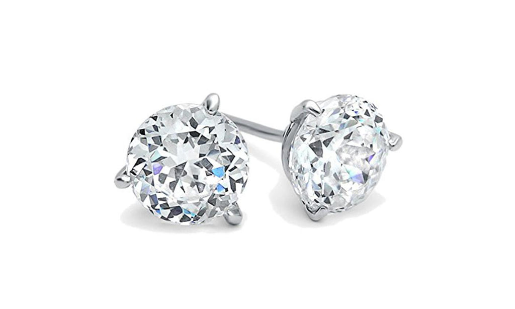 Rhodium Plated 2.5 cttw Round CZ Stud Earrings