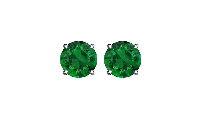 Rhodium Plated 1.30 ct Round Emerald Cz Stud Earrings