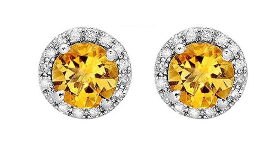 18K White Gold Plated Halo Yellow Sapphire Round 3Ct CZ Cut Stud Earrings