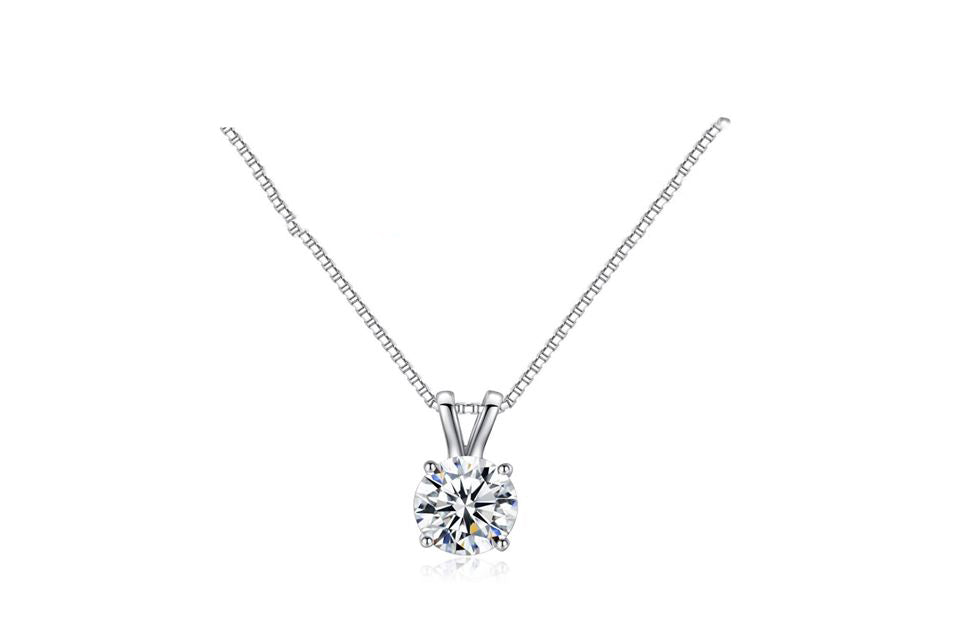 18K White Gold White Sapphire Round 2CT CZ Cut Necklace 18 inch Plated