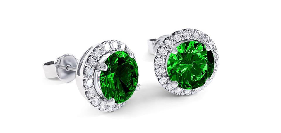 18K White Gold Plated Halo Emerald Sapphire Round 3CT CZ Cut Stud Earrings