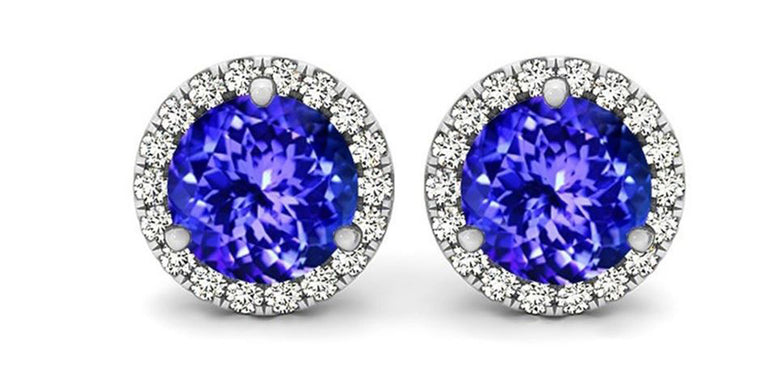 18K White Gold Plated Halo Tanzanite Sapphire Round 3CT CZ Stud Earrings