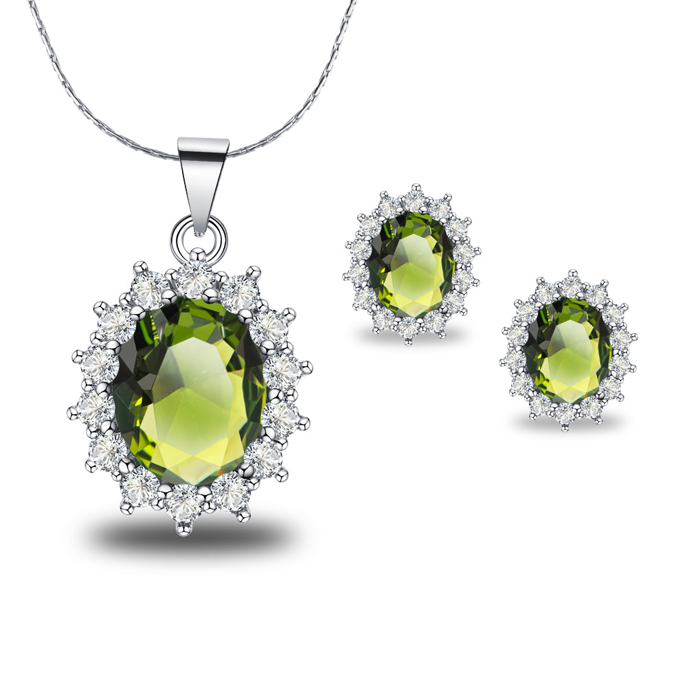 18K White Gold Created Peridot Round 4 Carat Oval Necklace Plated 18 inch