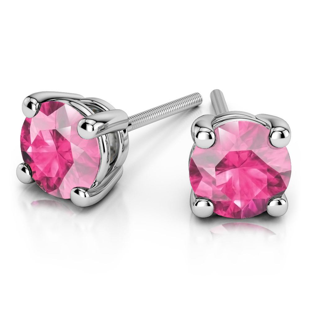 24k White Gold Plated 2 Cttw Pink Sapphire Round Stud Earrings