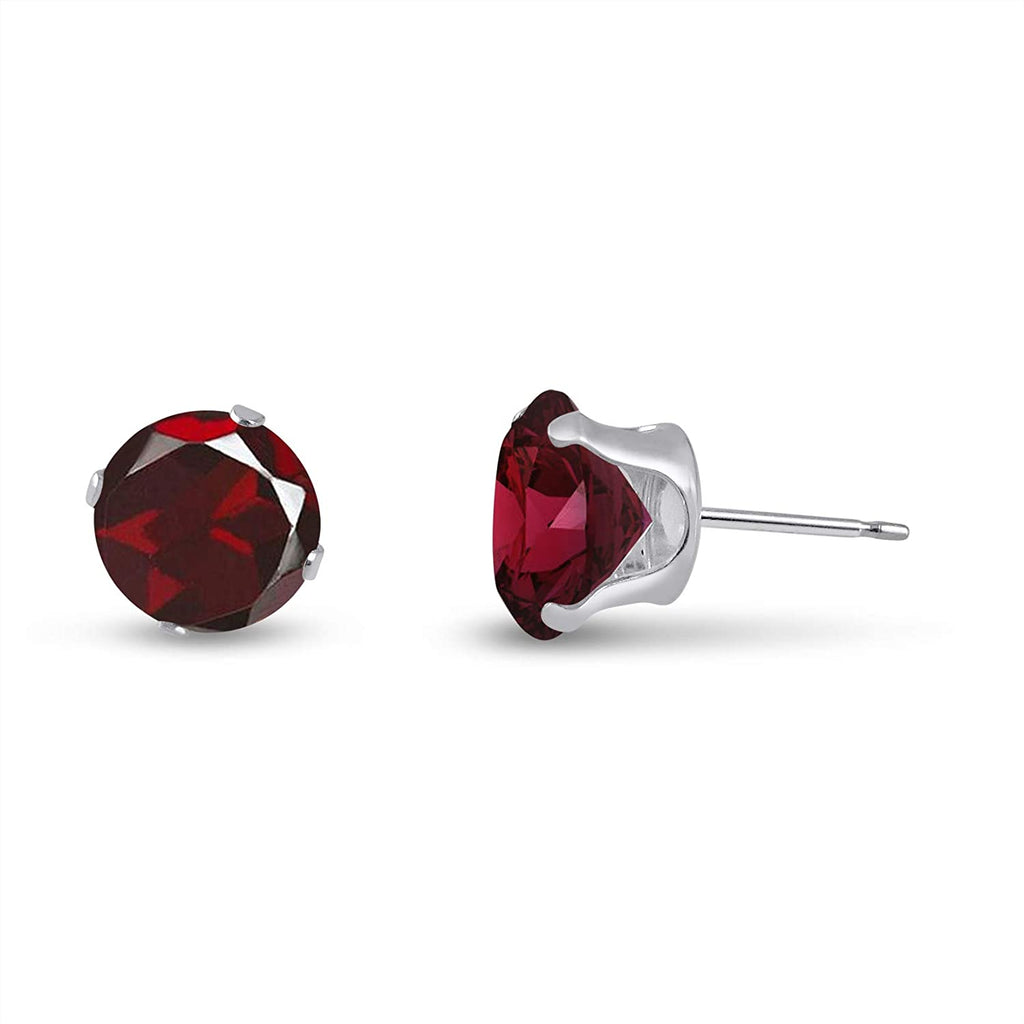 24k White Gold Plated 2 Cttw Garnet Round Stud Earrings