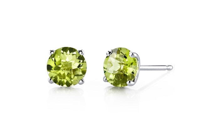 24k White Gold Plated 2 Cttw Peridot Round Stud Earrings